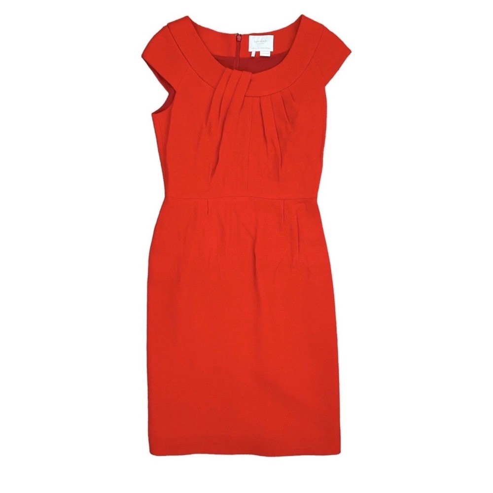 Kate Spade New York Dress Sz 2 Red Viscose Wool Blend Pleated Cap Sleeve Sheath